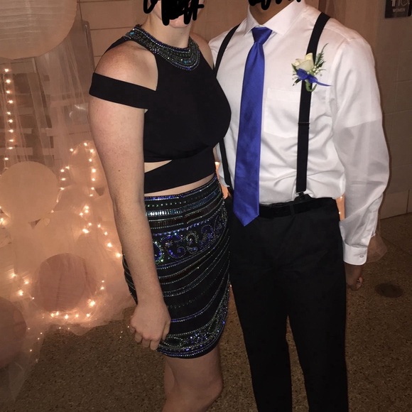 Black with colored rhinestones two piece dress - Picture 6 of 6